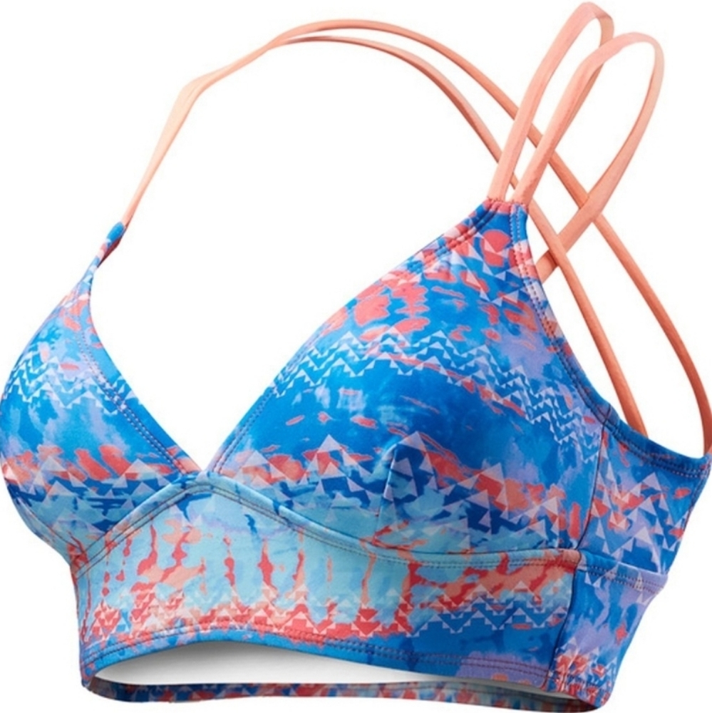 TYR Emerald Lake Cross Bra Sport Competitor Swim Suit, X-Small, Coral/Blue
